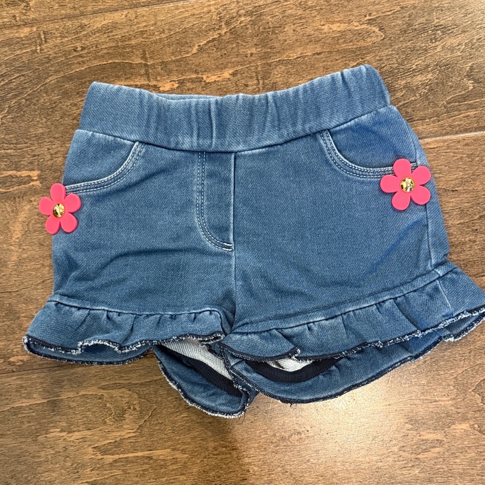 Marc Jacobs Blue Jean Shorts with Pink Flower Details
